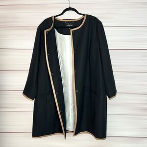 Talbots Black Trench Coat Coatigan Jacket Textured Cotton Blend Lined size 18W